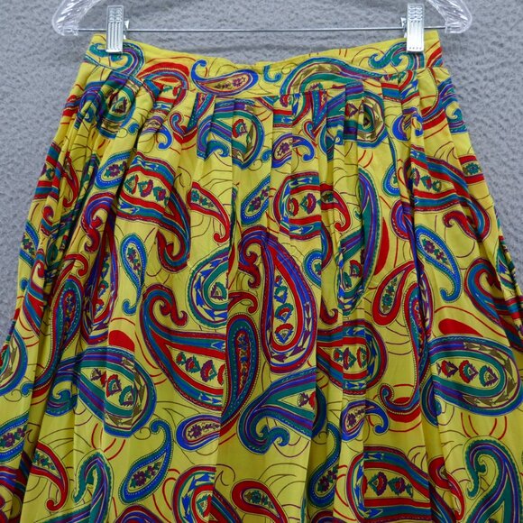 Chaus Womens Vintage Paisley Print Skirt 12 Yellow Red Blue Pleated Midi - Picture 6 of 11